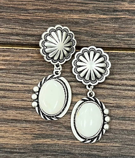 Oval White Turquoise Post Earrings