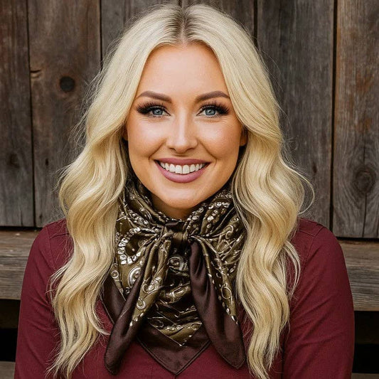 35X35" Sage and Brown Floral Paisley Wild Rag / Scarf WR3385