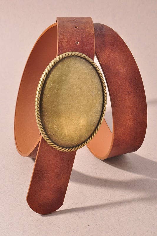 Western Oval Buckle Leather Belt