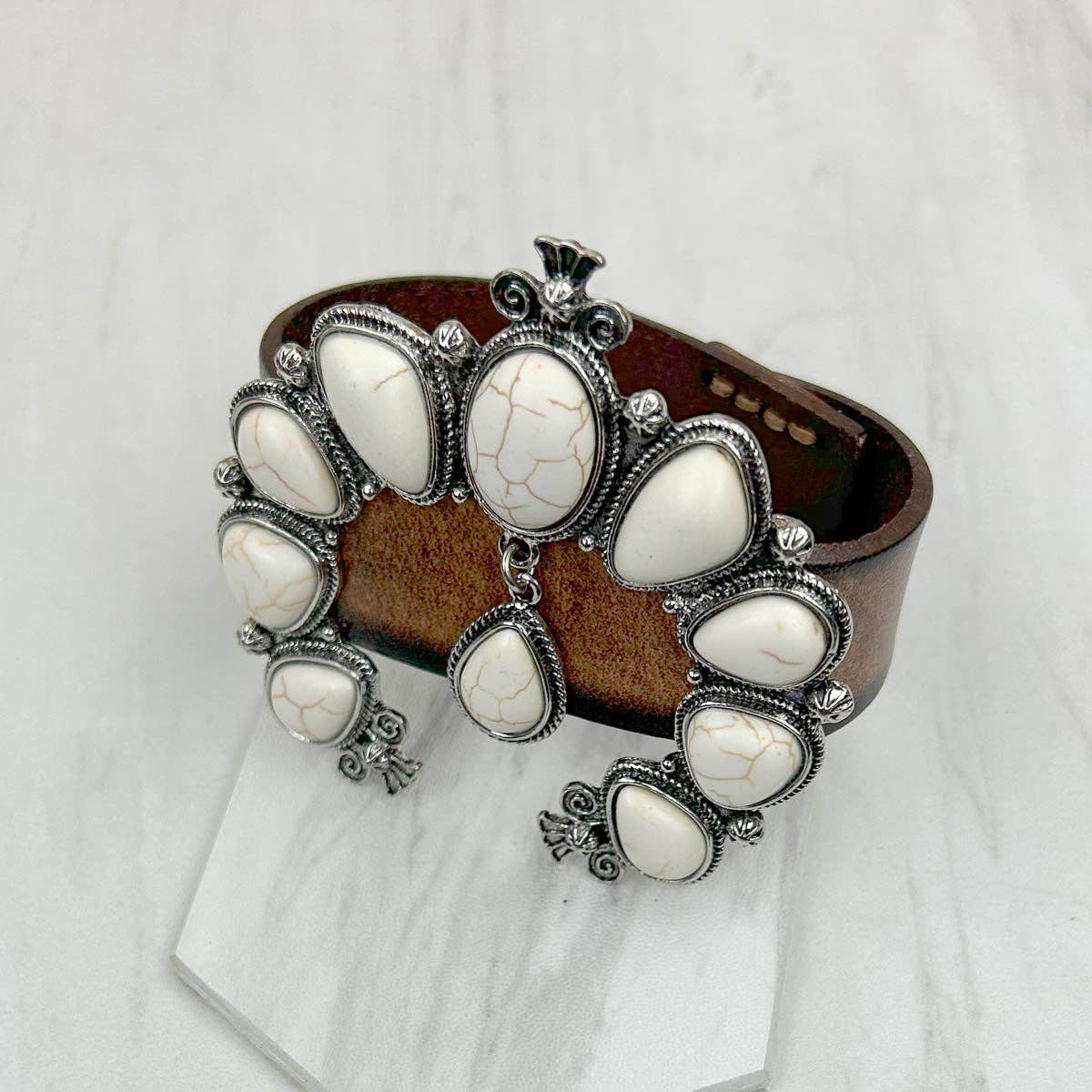 Brown Leather Blossom Squash Bracelet