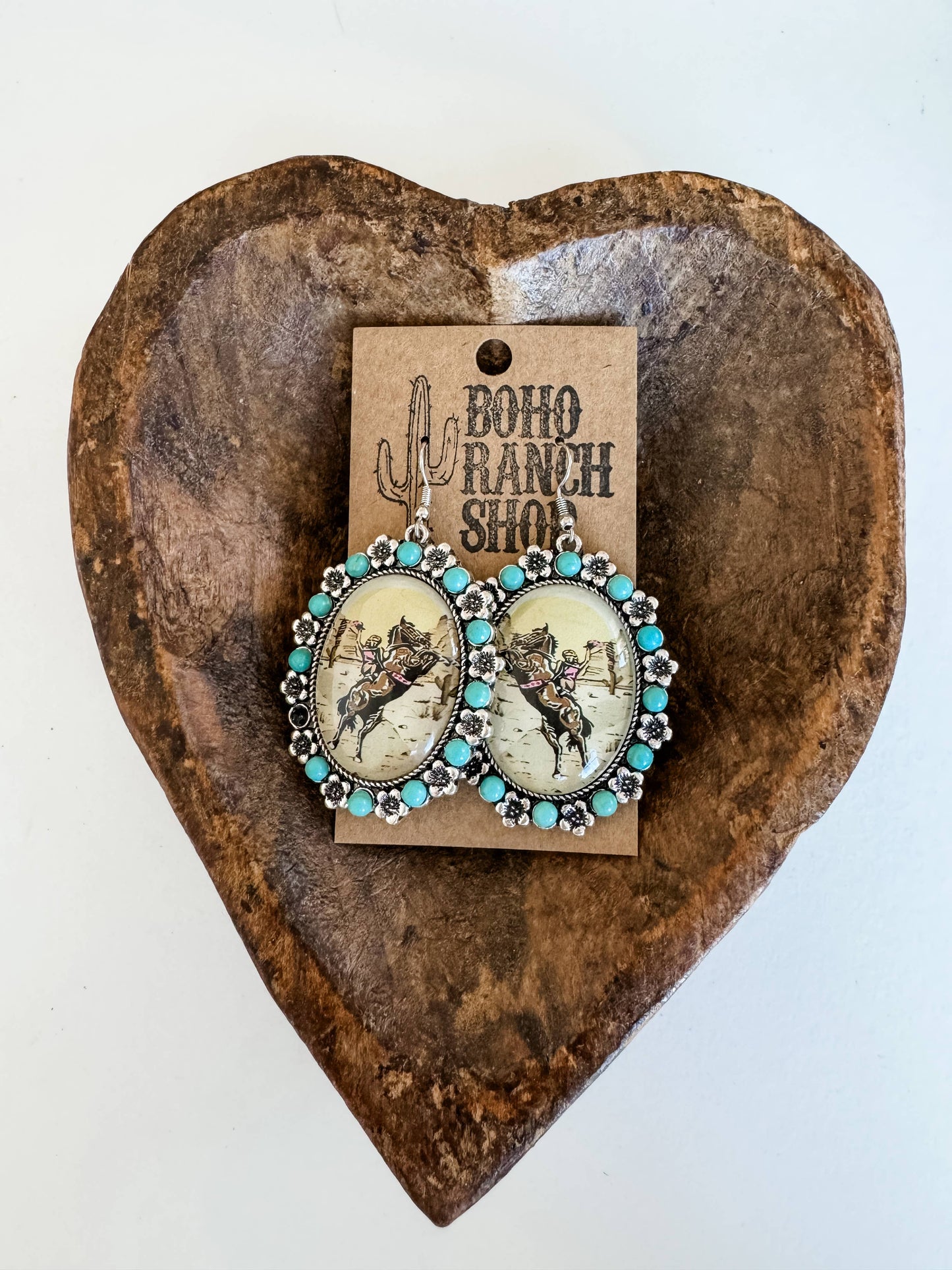 Western Scenery Dangle Earrings - cactus desert rodeo cowboy