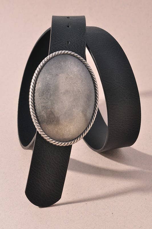 Western Oval Buckle Leather Belt