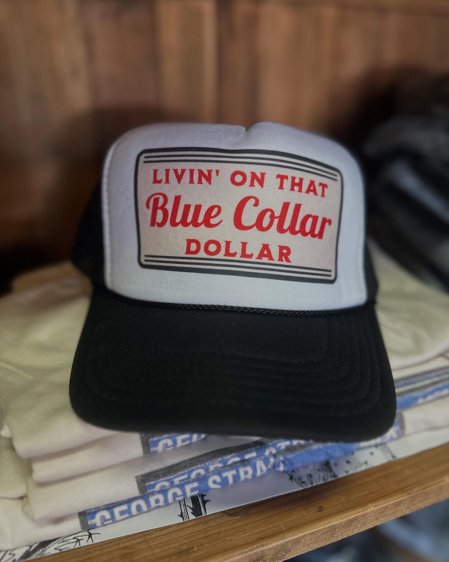 Livin' on that Blue Collar Dollar - Black & White Otto Trucker Hat