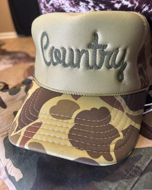 Country Rope Embroidery - Otto Camo Olive Trucker Hat