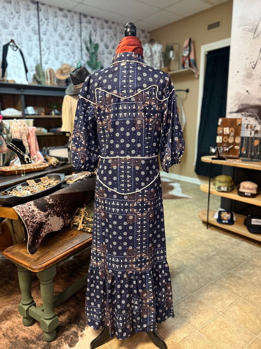 Boot Stitch Floral Printed Ivory Pipping Dress