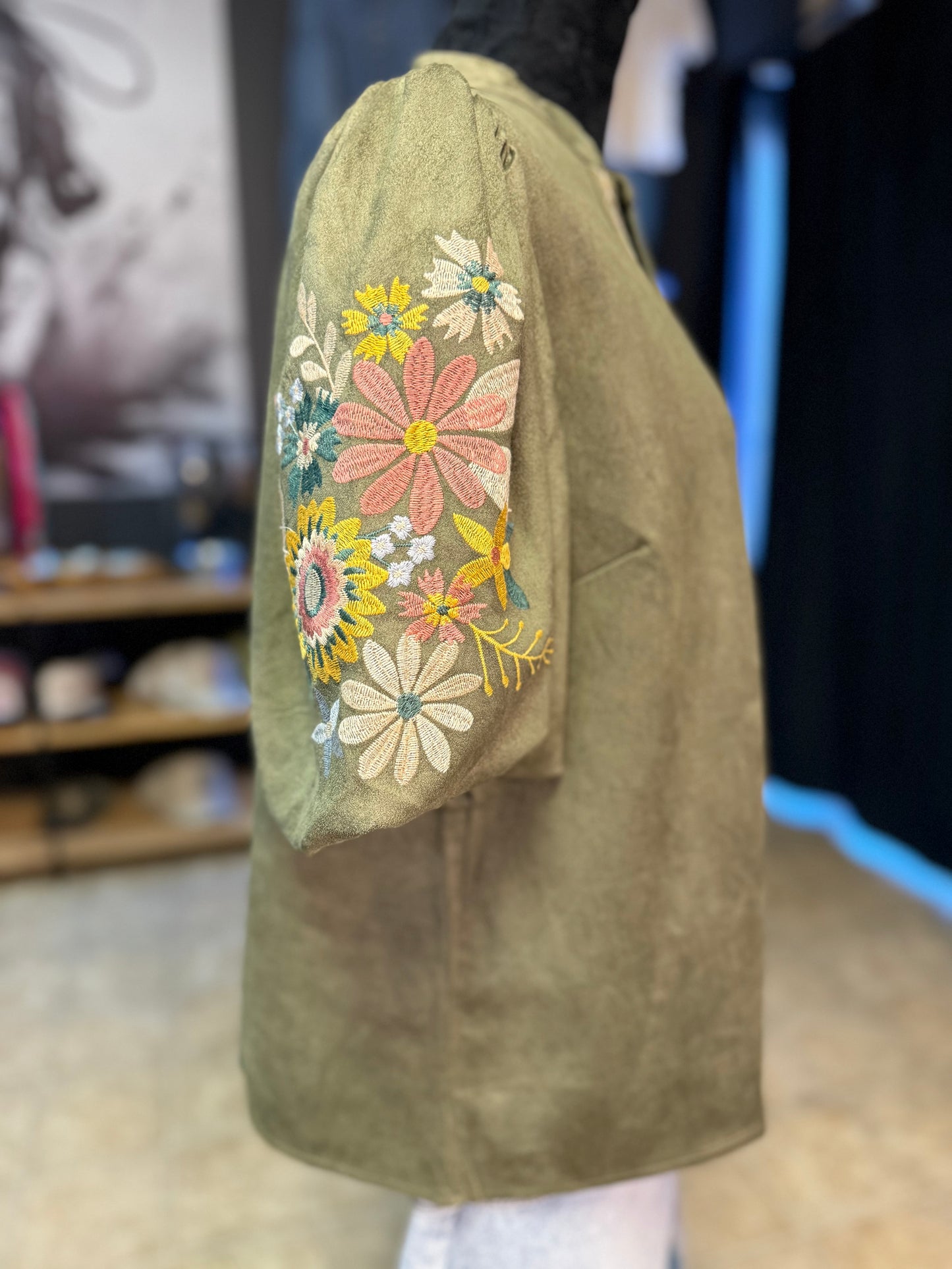 Faux Suede Puff Sleeve Top