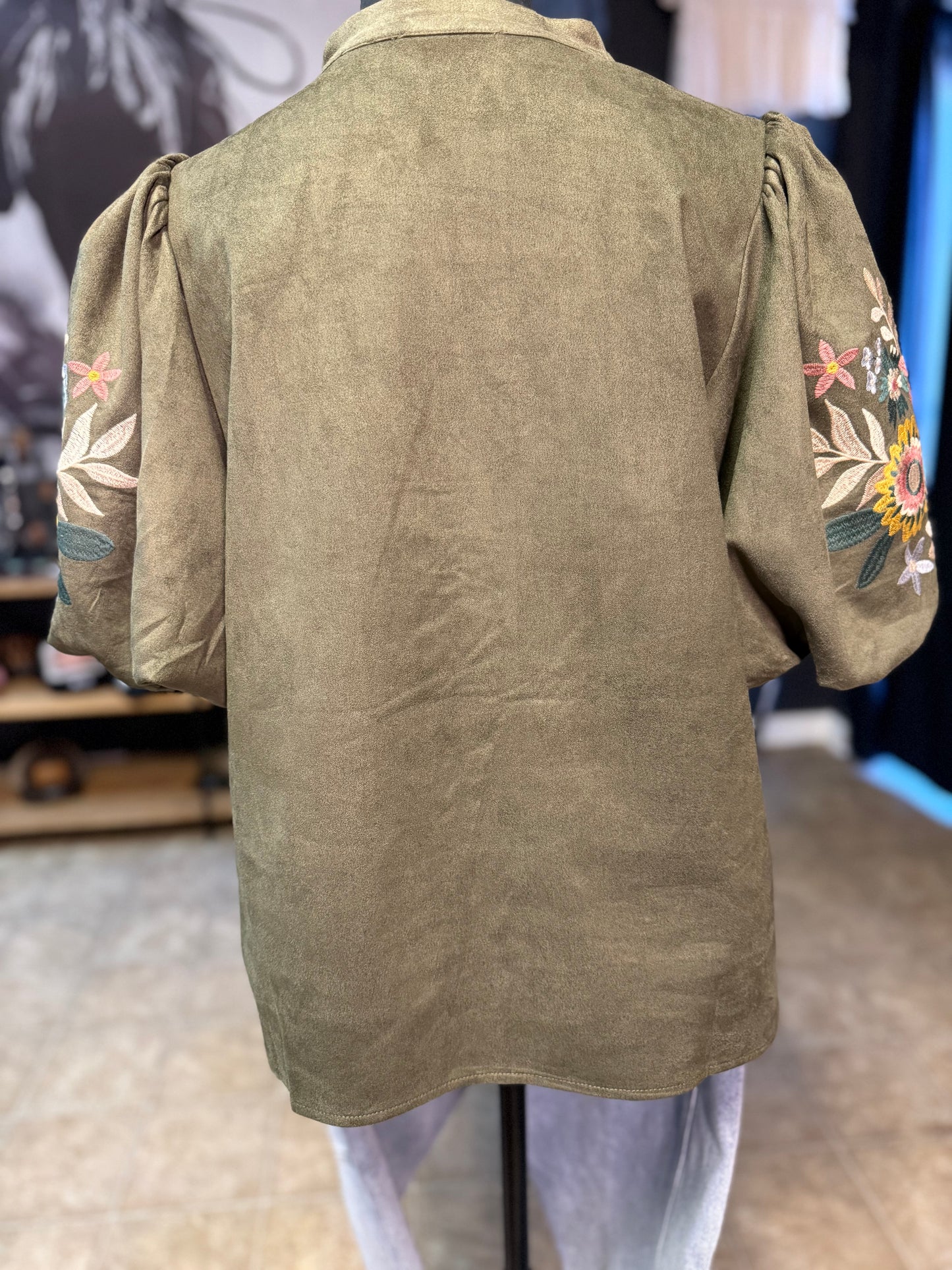 Faux Suede Puff Sleeve Top