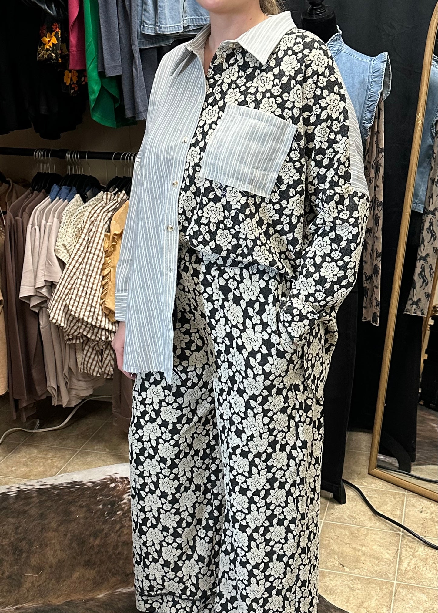 Bloom & Stripe Wide Leg Pants