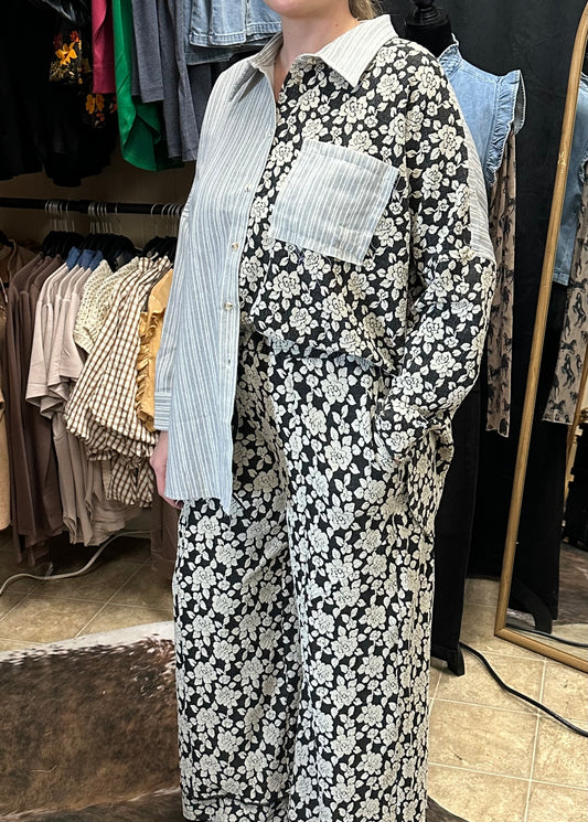 Bloom & Stripe Wide Leg Pants