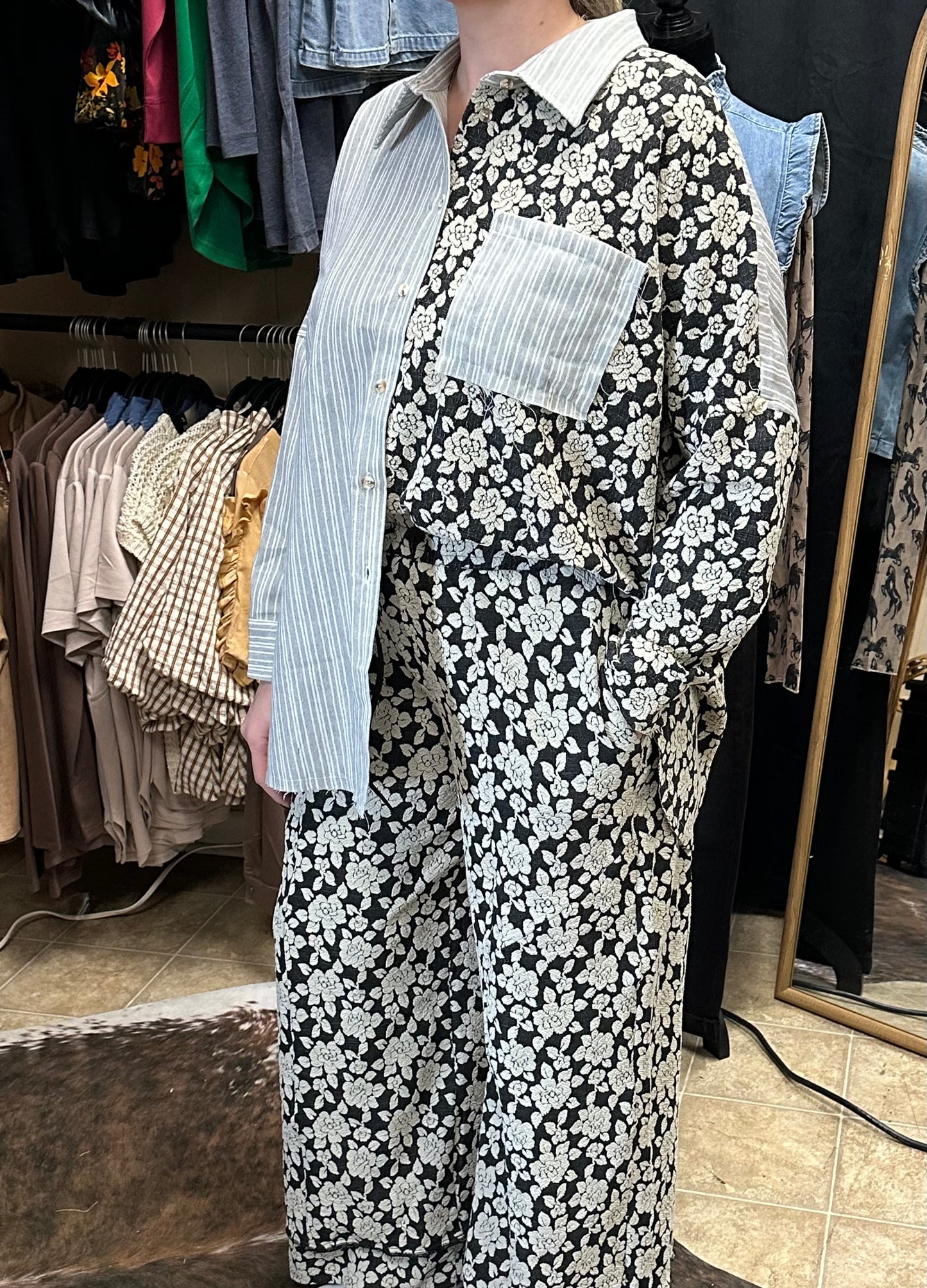 Bloom & Stripe Patchwork Button Down