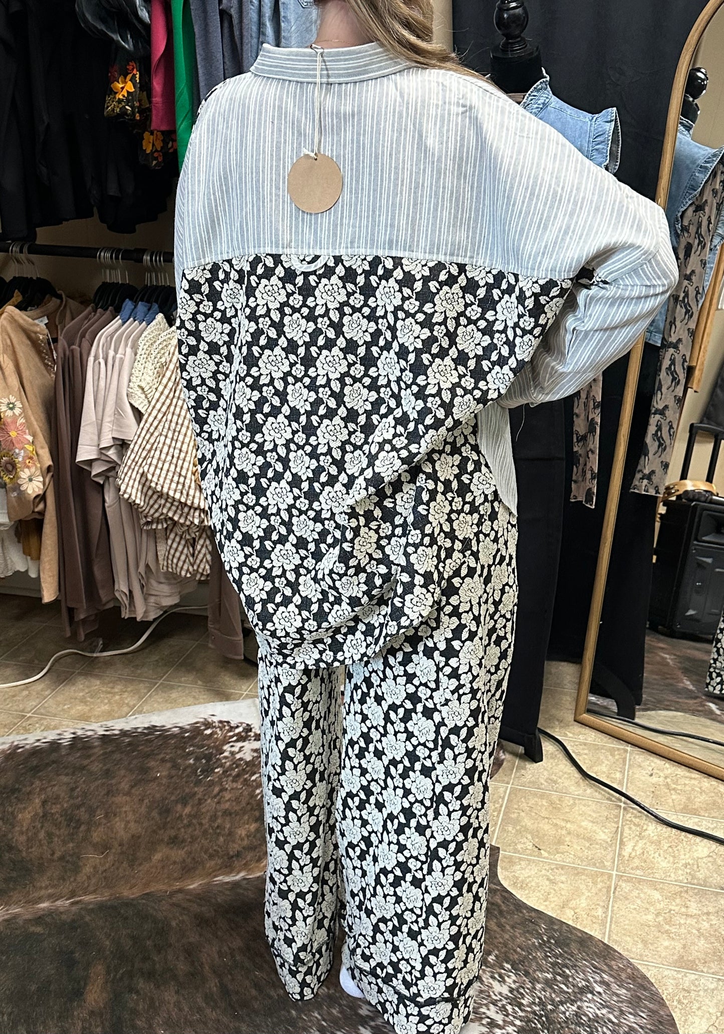 Bloom & Stripe Wide Leg Pants