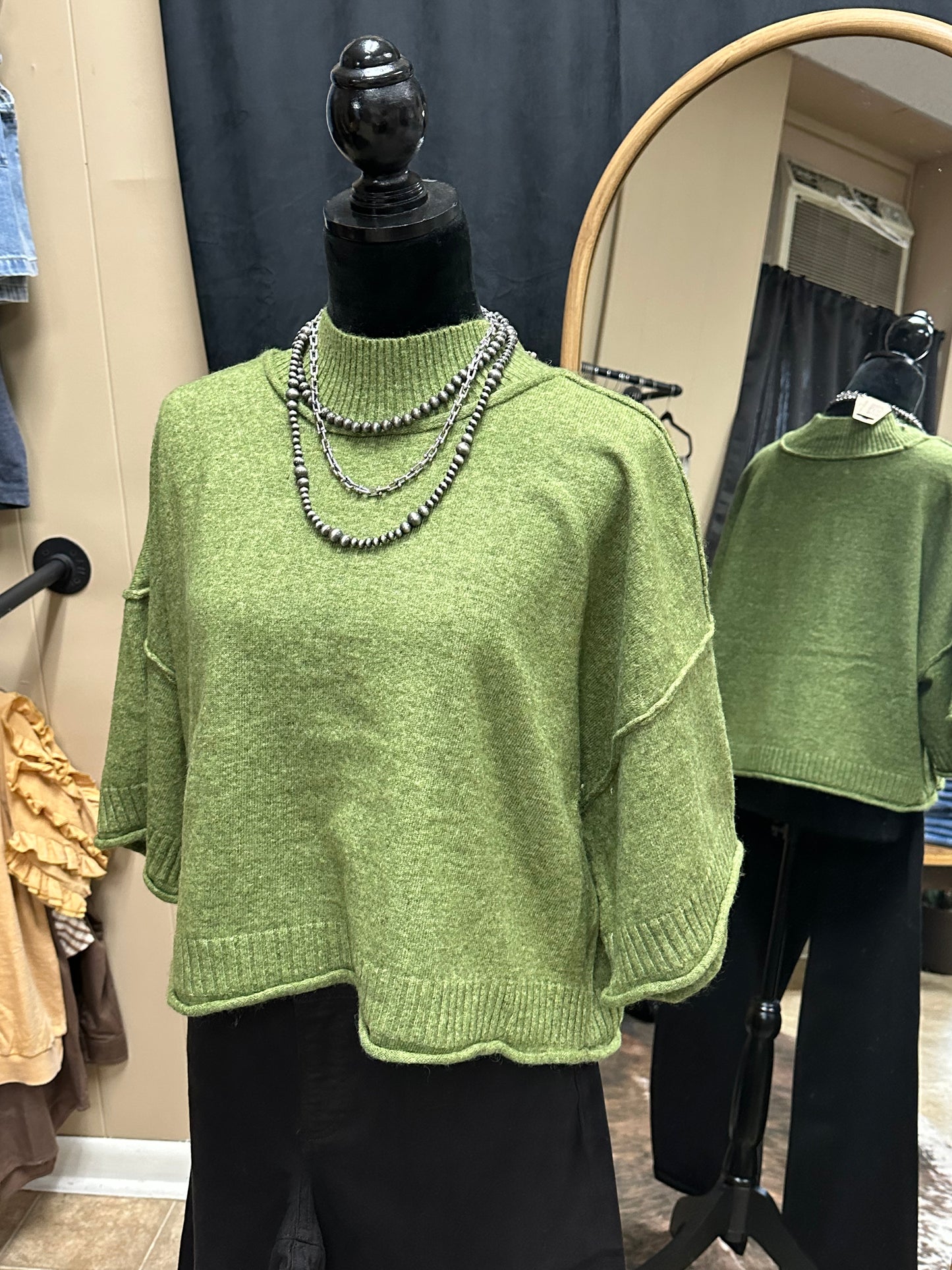 Marled Knit Mock Neck Short Sleeve Sweater