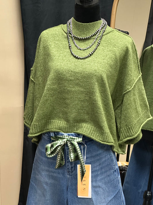 Marled Knit Mock Neck Short Sleeve Sweater