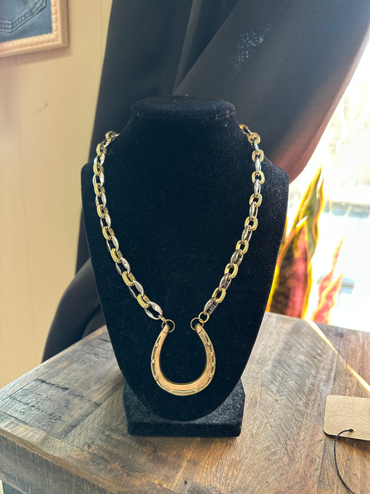 Mixed Metal Chain With Vintage Horseshoe Pendant