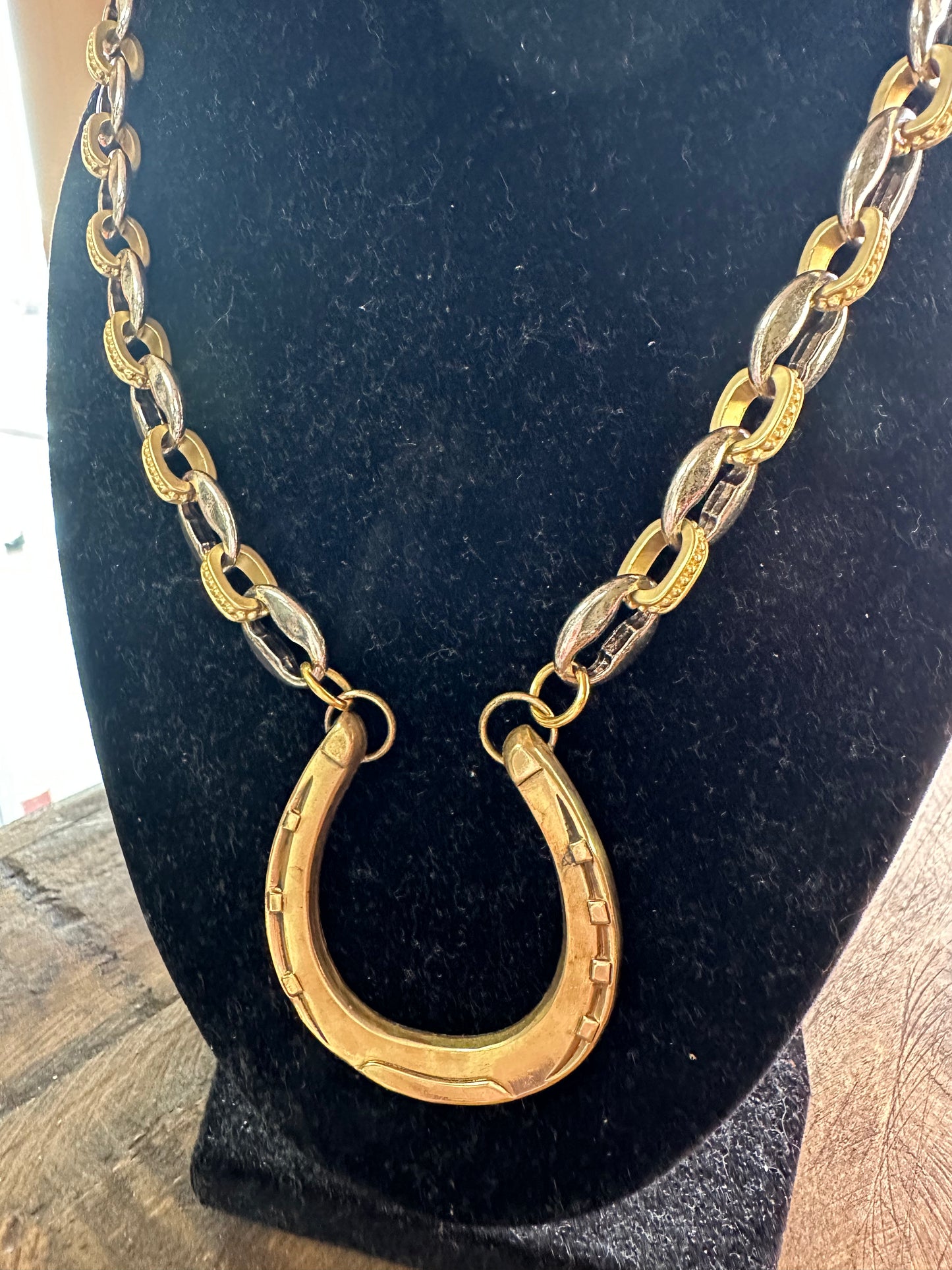 Mixed Metal Chain With Vintage Horseshoe Pendant
