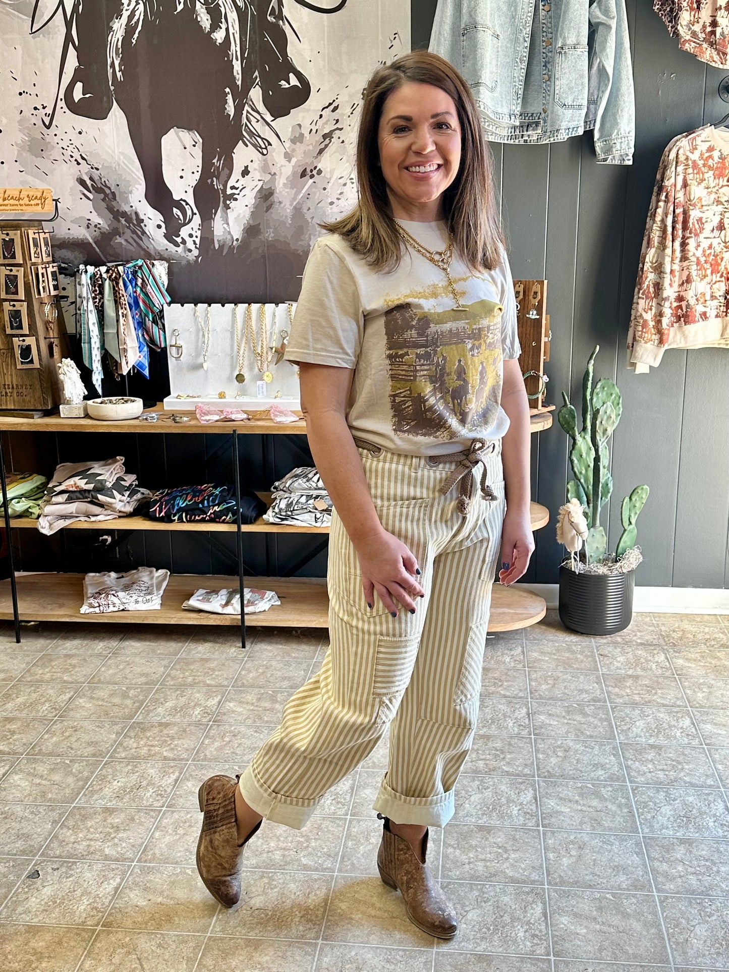 Striped Twill Barrel Pants