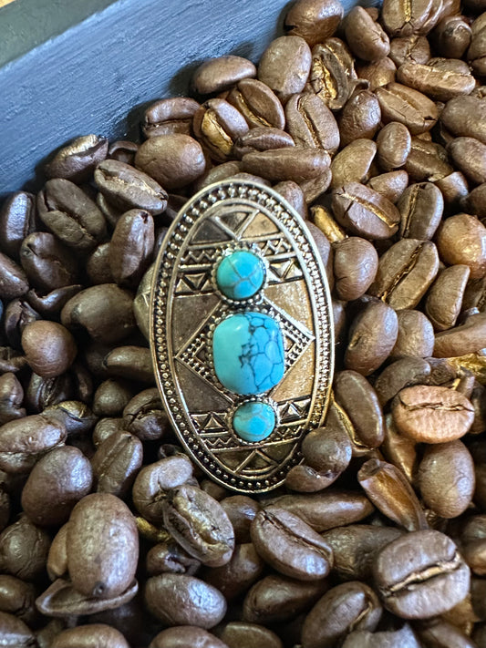 Long Oval Design Multi Stone Western Ring