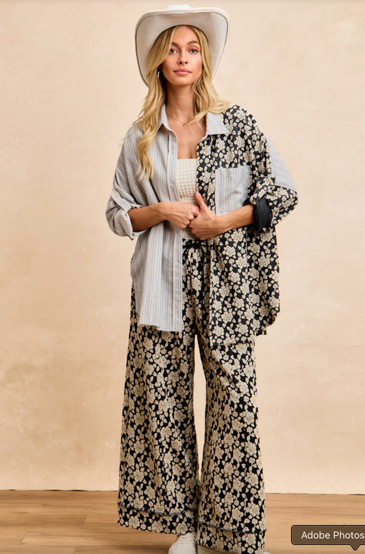 Bloom & Stripe Patchwork Button Down