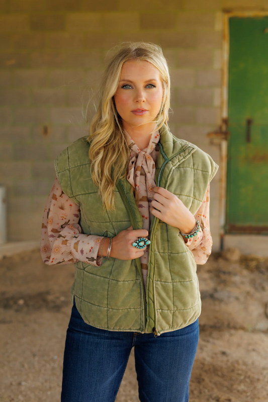 Olive Quilted Vest