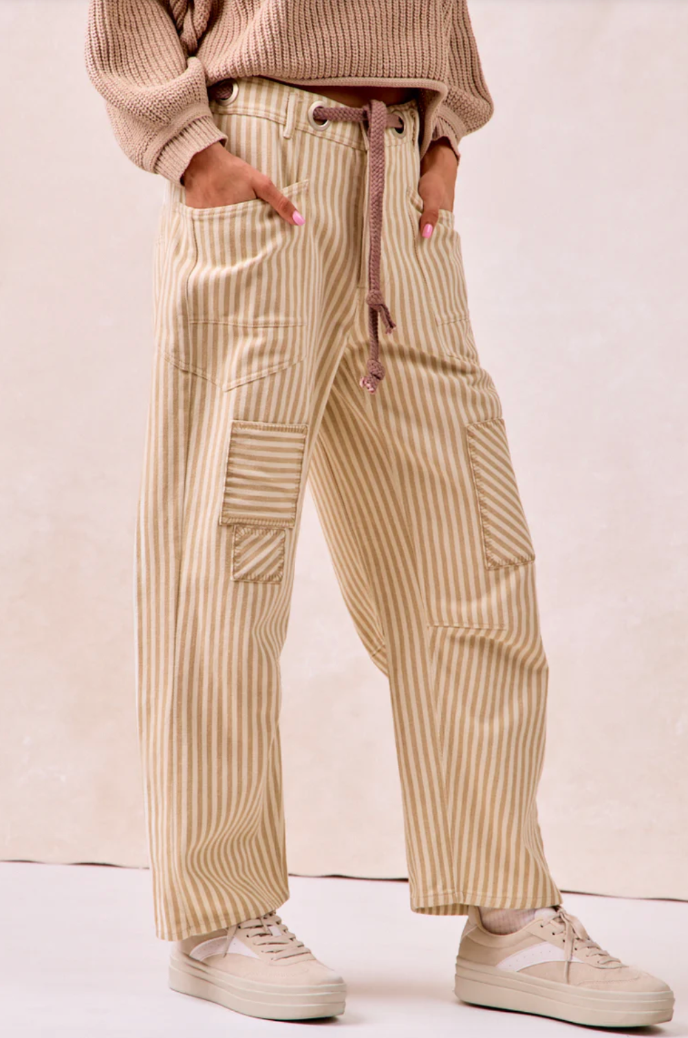 Striped Twill Barrel Pants