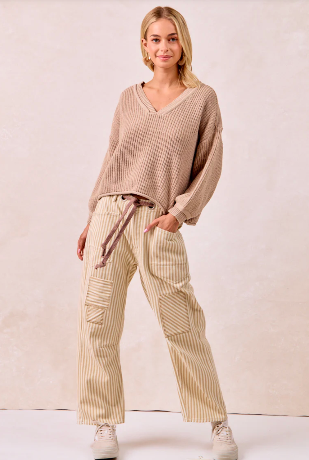 Striped Twill Barrel Pants