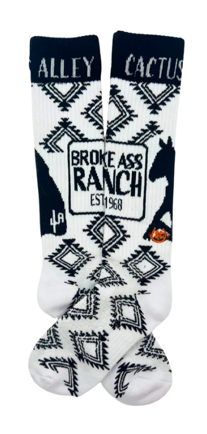 Cactus Alley- Broke Ass Ranch Blk/White Performance Boot Socks