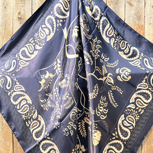 35X35" Blue and Cream Paisley Wild Rag/Scarf WR433