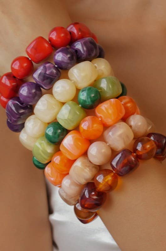 Color-Block Cube Circle Stretch Cord Bracelet