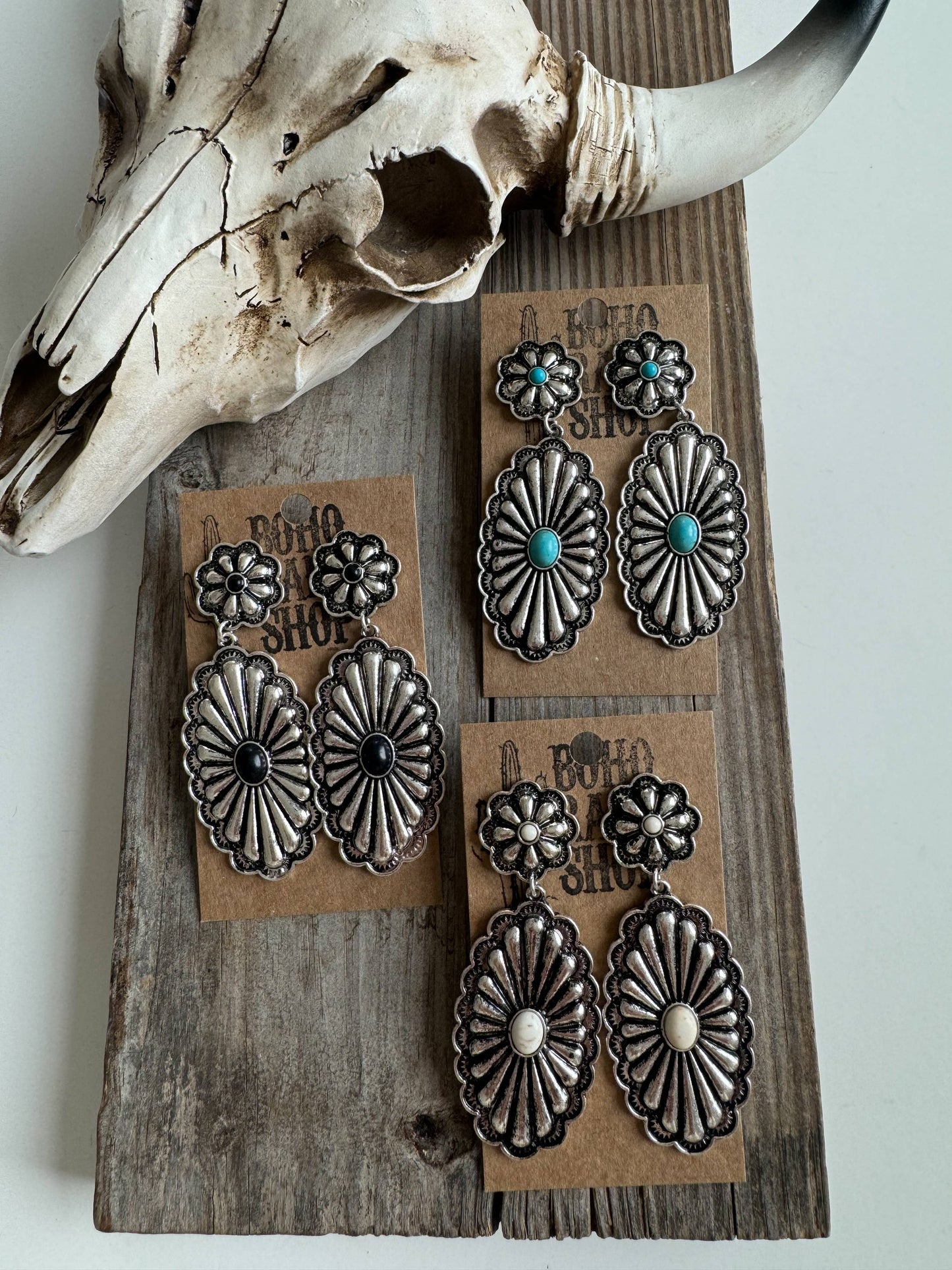Western Textured Double Concho Earrings