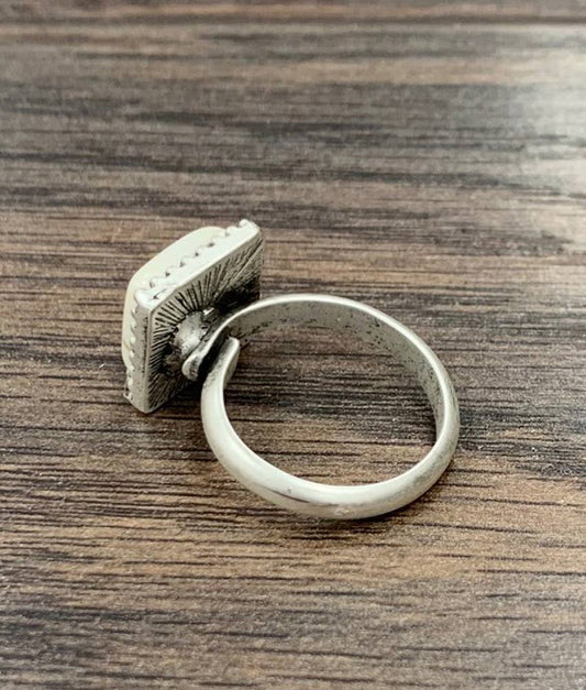 Square White Turquoise Adjustable Rings