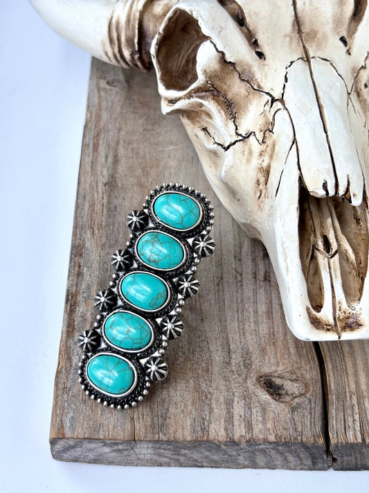 Western Concho Chunky Cuff Ring with Stone