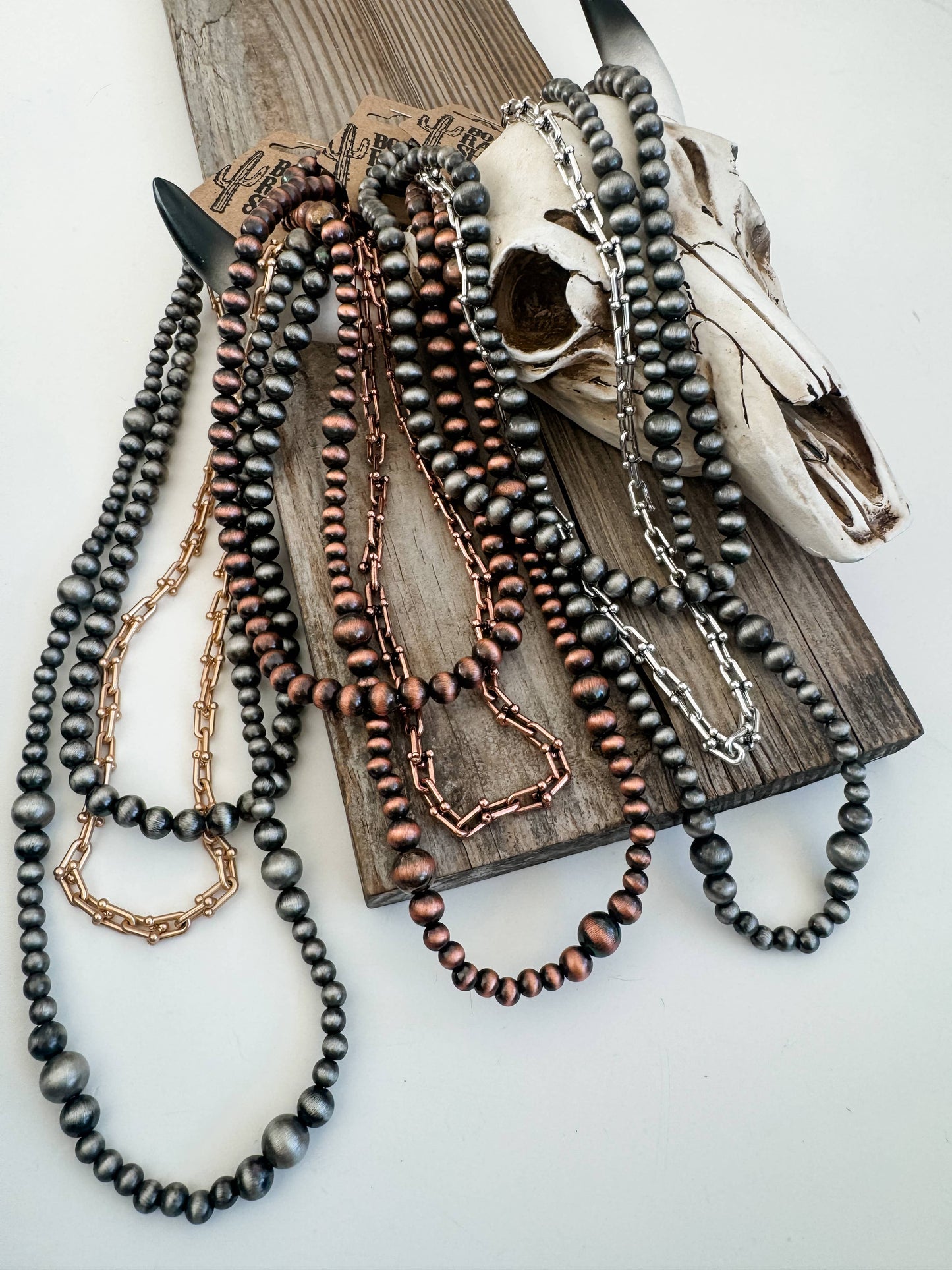 3 Layer Navajo Style Pearl Western Necklace Set