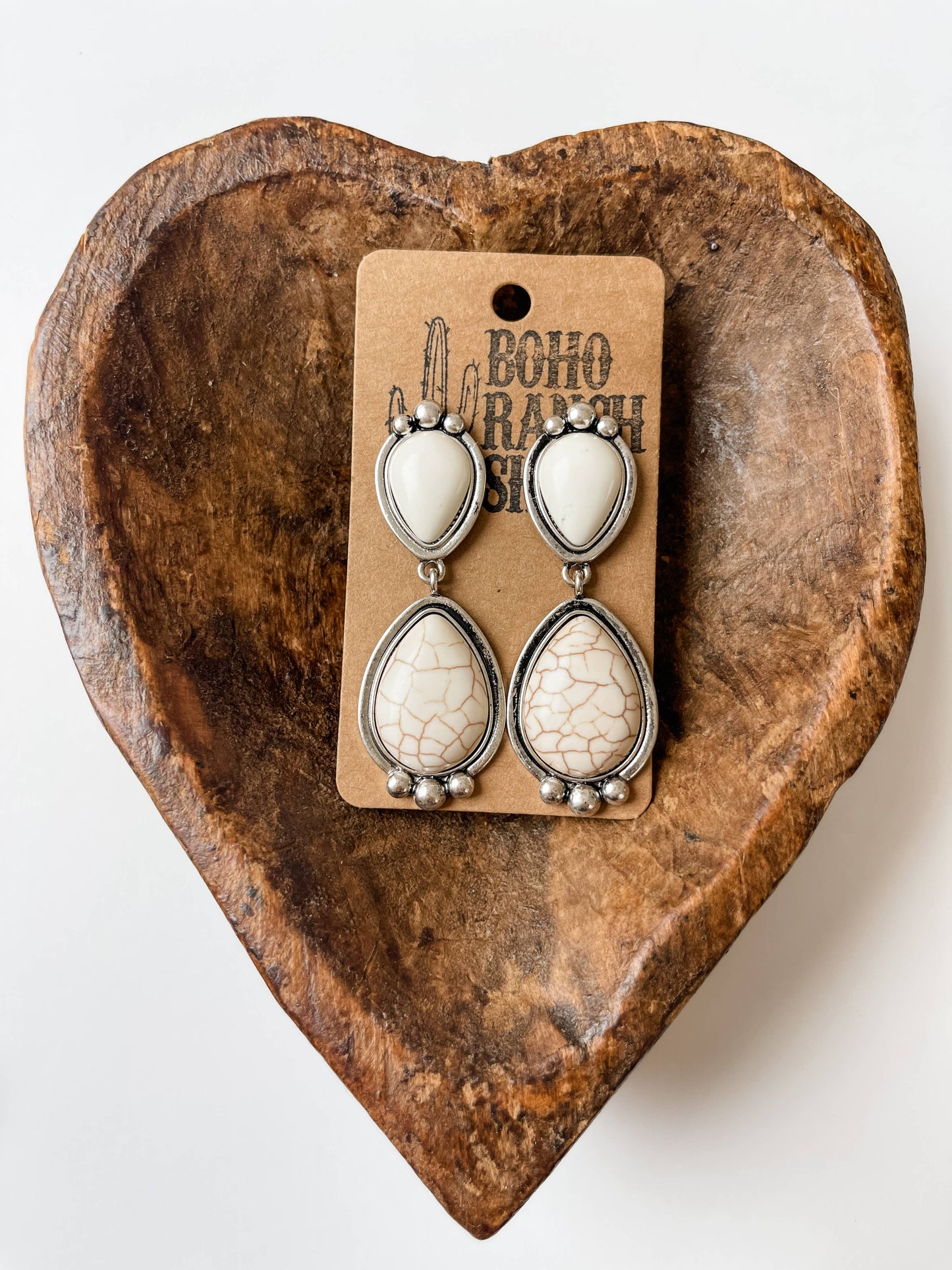 Western Teardrop Stone Dangle Earrings - Turquoise White