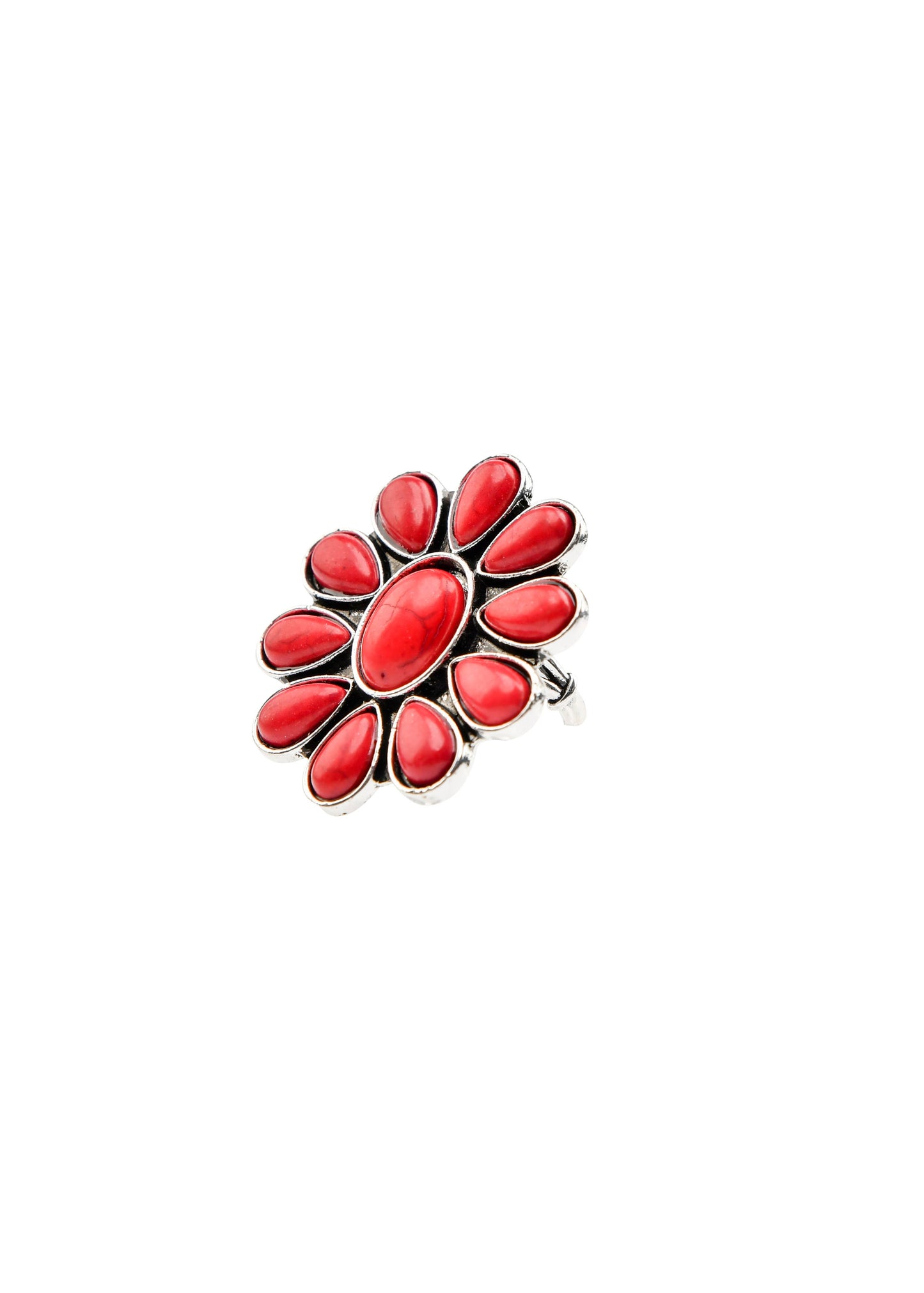 Adjustable..Red  Flower Cluster Ring