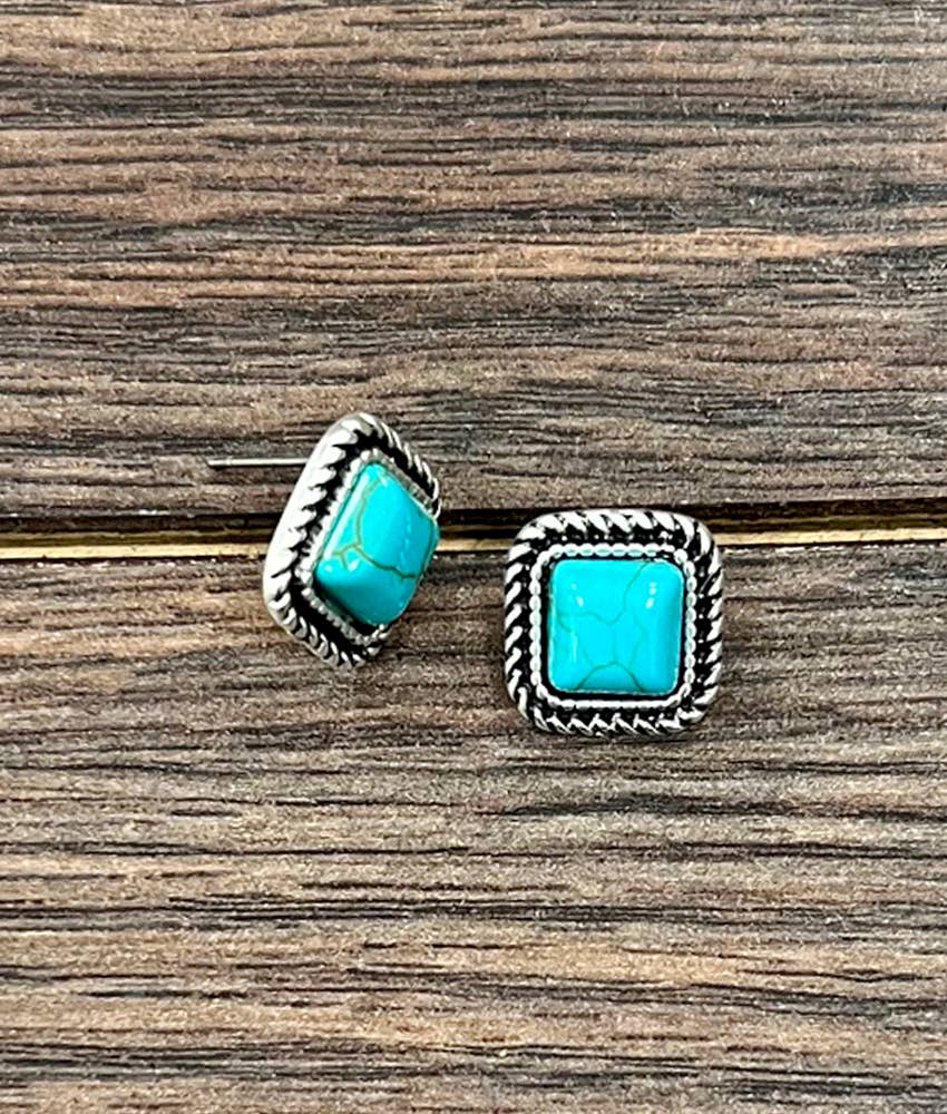 8mm Square Stone Stud Earrings