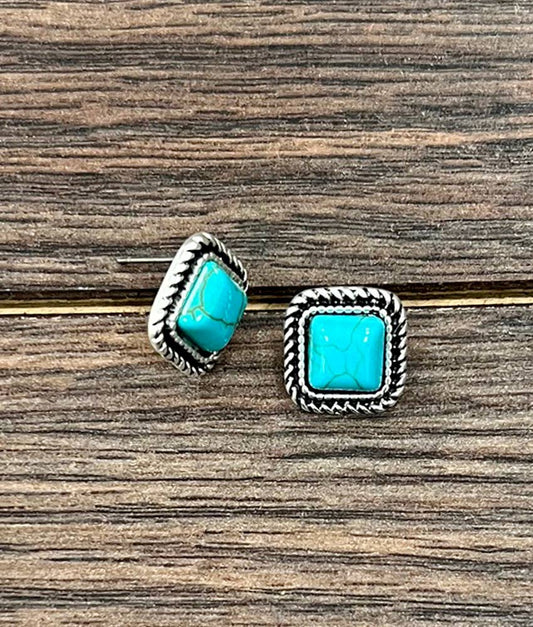 8mm Square Stone Stud Earrings