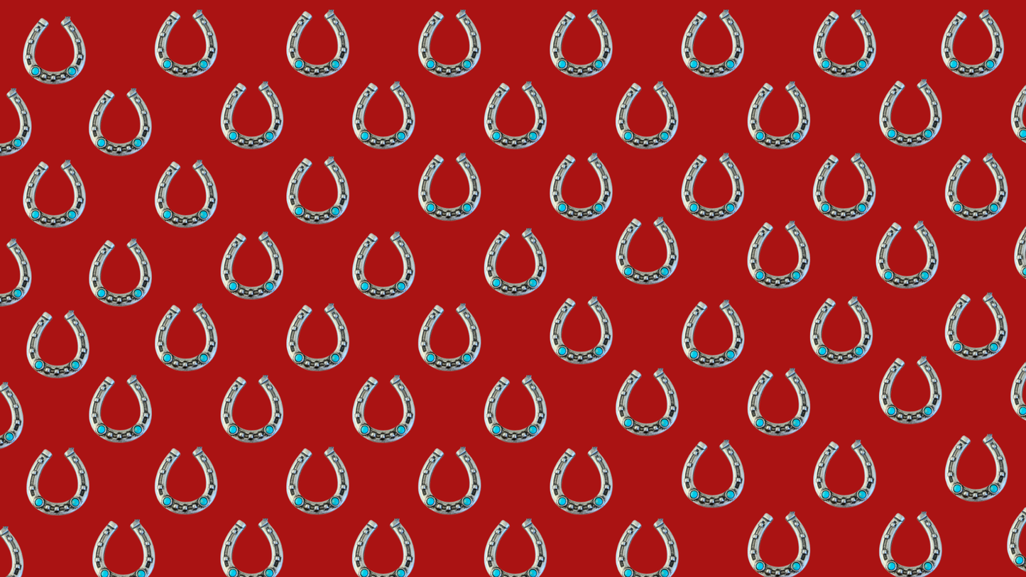 Red Silk Twilly Scarf w/ Horseshoe Pattern
