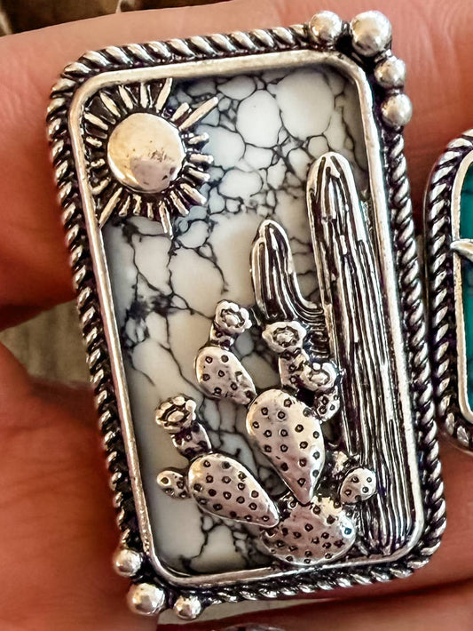 Western Style Stone Pendant Cutout Stretch Ring