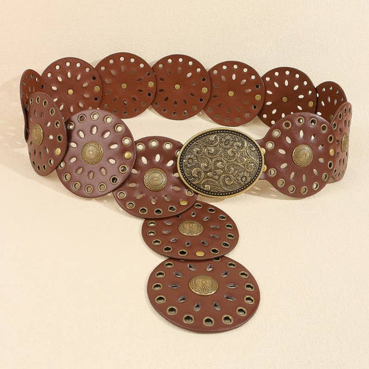 Studded Oval Disc Snap Y Shape Punk Belt