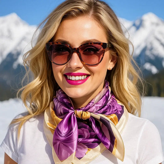 35X35"  Purple and Cream Floral Wild Rag / Scarf WR3434