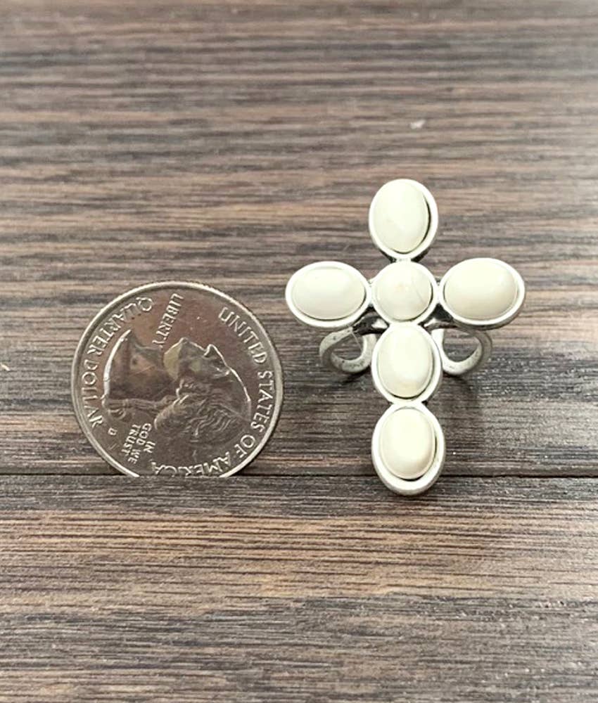 Cross White Turquoise Adjustable Ring