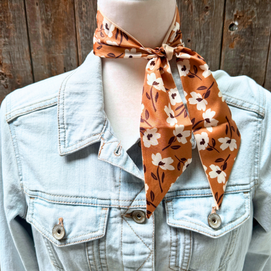 Brown and Cream Western Skinny Mini Wild Rag Scarf / Cowgirl Necktie #TW123