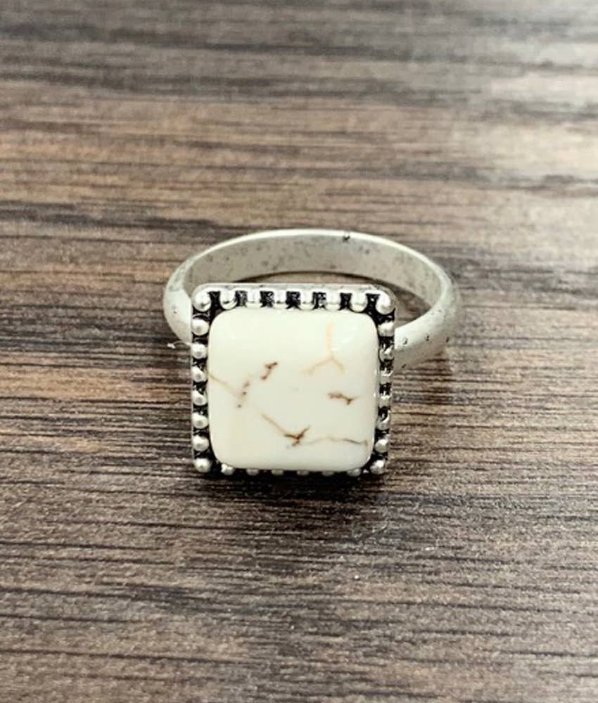 Square White Turquoise Adjustable Rings