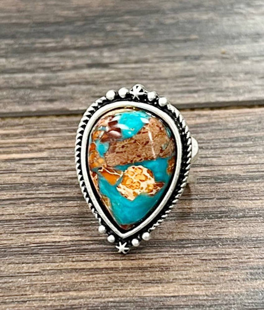 Gemstone, Brass Adjustable Ring