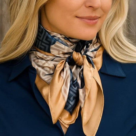 35X35" Navy and Cream Floral Wild Rag / Scarf WR3404