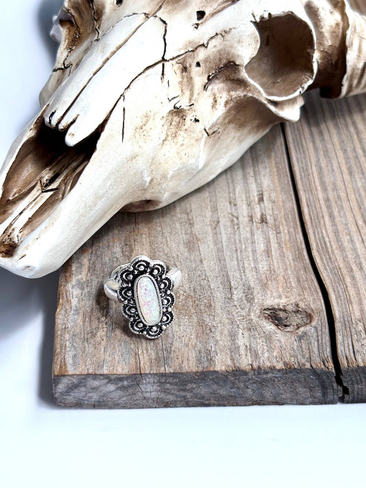Western Concho Glass Stone Stretch Ring