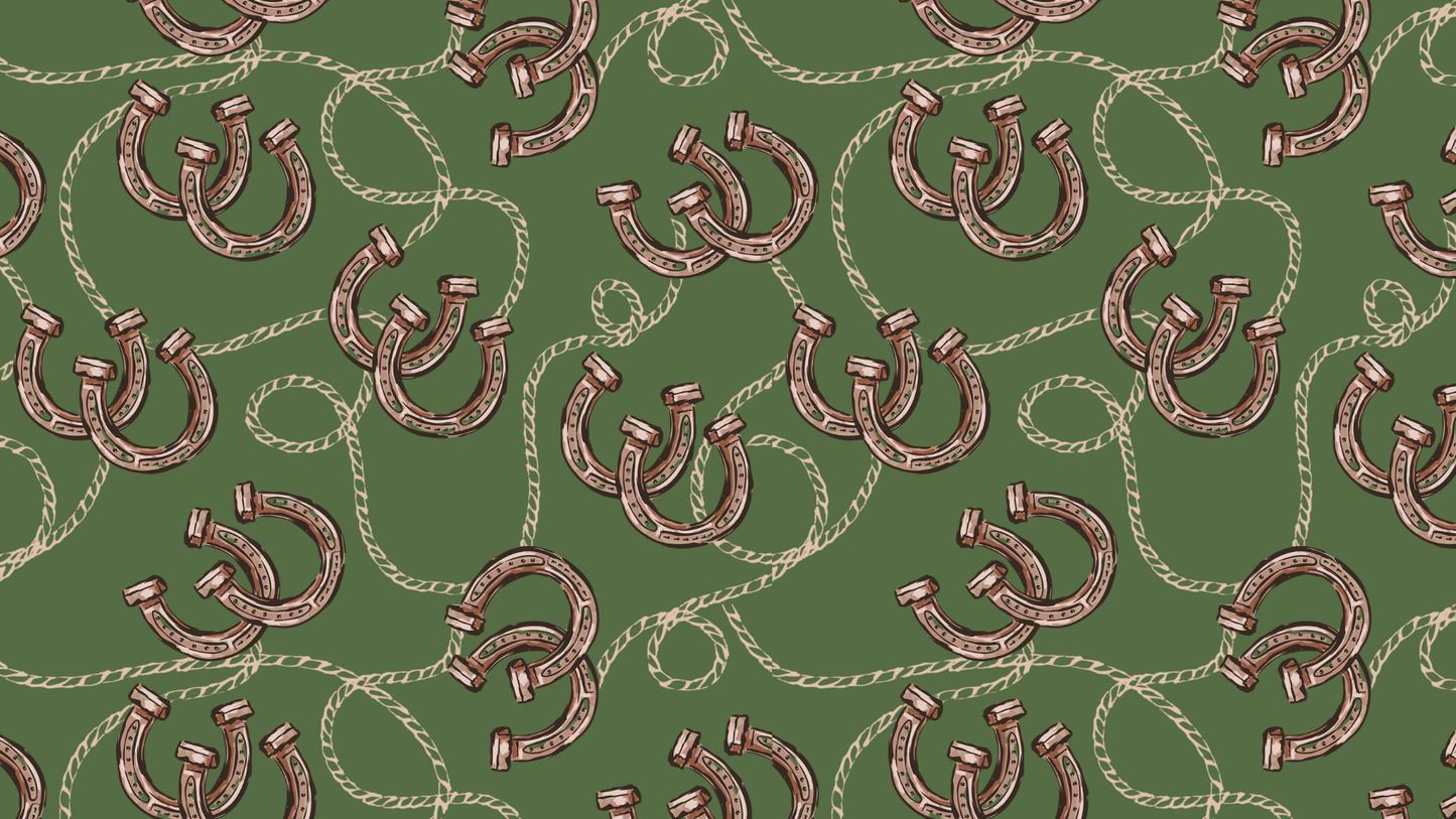 Green Silk Twilly Scarf w/ Horseshoes & Rope Details