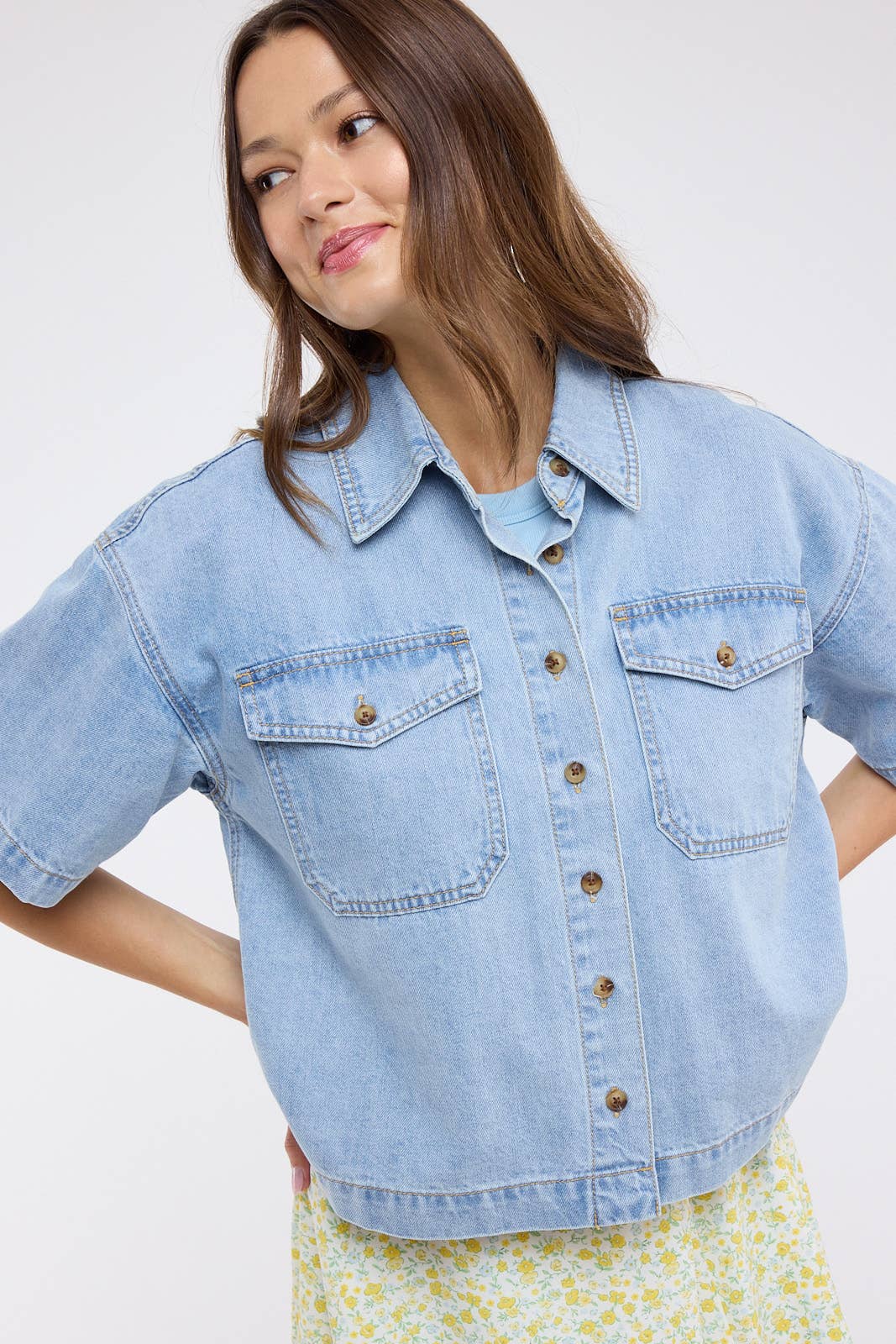 COTTON DENIM BUTTON-UP SHIRT / WL25-11600