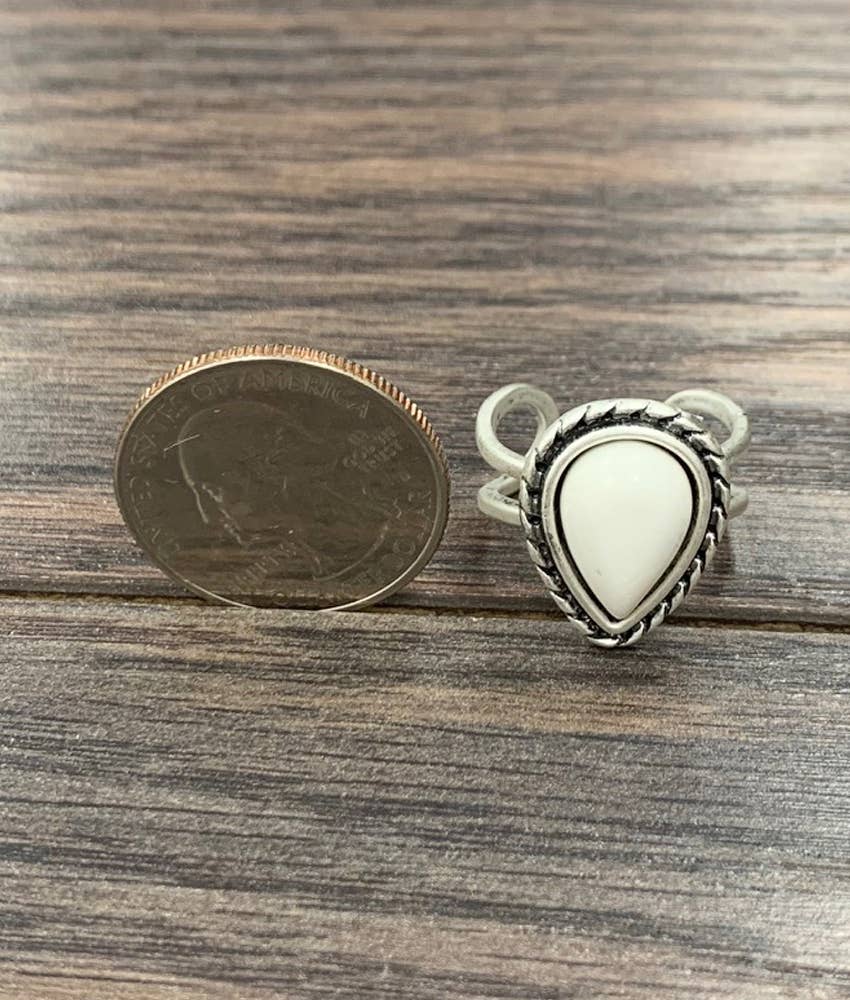 Drop White Turquoise Adjustable Ring