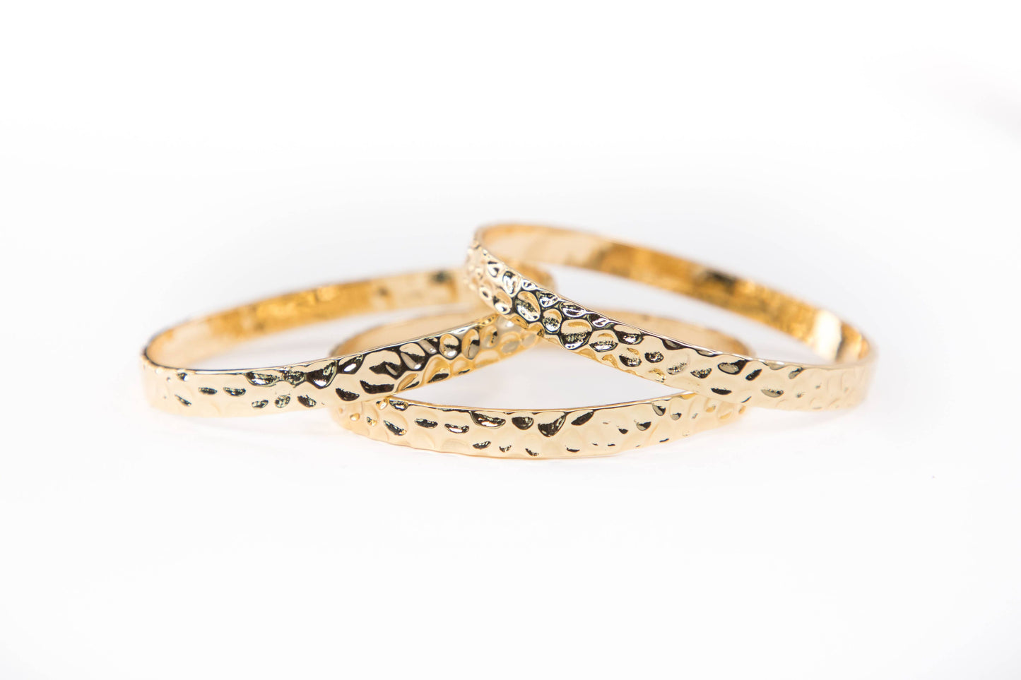 18K Gold Plated 3 Hammered Bangles